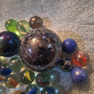Assorted Vintage Glass Marbles Collection with Large Shooters