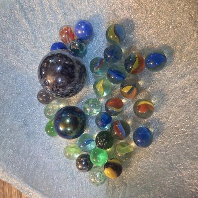 Assorted Vintage Glass Marbles Collection with Large Shooters