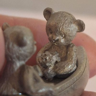 Spooniques Pewter Miniature Bears in Canoe Figurine