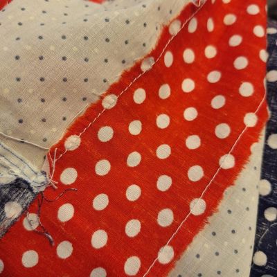 Handmade Red, White, and Blue Polka Dot Patchwork Quilt top