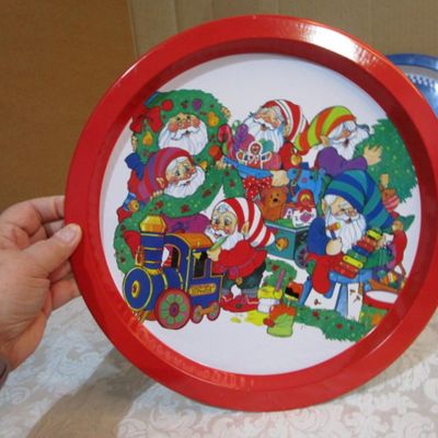 Sale Photo Thumbnail #127: Platter and 2 Christmas tree trays are plastic, the other 2 trays are metal, See pictures