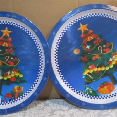 Sale Photo Thumbnail #128: Platter and 2 Christmas tree trays are plastic, the other 2 trays are metal, See pictures