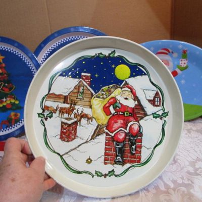 Sale Photo Thumbnail #126: Platter and 2 Christmas tree trays are plastic, the other 2 trays are metal, See pictures
