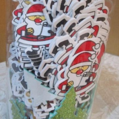 Sale Photo Thumbnail #351: Christmas: New in box 280 foam stickers, pkg. mini pompoms, felt nativity, 2 sets of refrigerator magnets, 2 decorative tins, see pictures