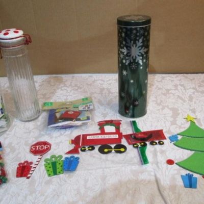 Sale Photo Thumbnail #344: Christmas: New in box 280 foam stickers, pkg. mini pompoms, felt nativity, 2 sets of refrigerator magnets, 2 decorative tins, see pictures