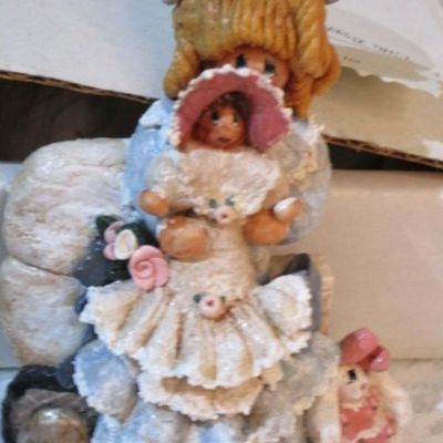 Sale Photo Thumbnail #381: 2 Santa bells, 4 Santas through the years, 1 Teddy bear with Santa hat, 1 girl with doll, See pictures