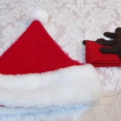 Sale Photo Thumbnail #399: Doll hat is 8" around , infant hat is 15" around for head size, reindeer headband is 19"- 22" around for head size, See pictures