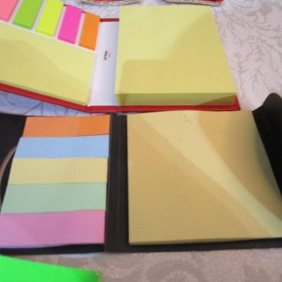 Sale Photo Thumbnail #565: Post-it notes in 2 small cases, Crack N Peel label sampler, note pads, 2 pkg of brads, 1 pkg of 5000 staples