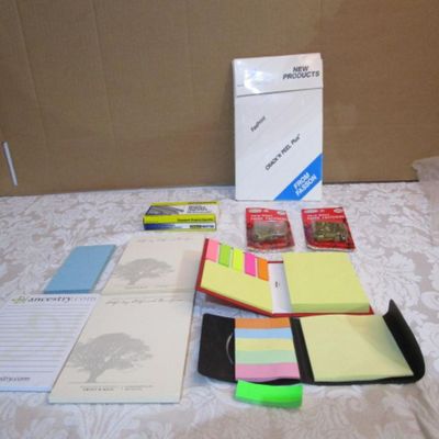 Sale Photo Thumbnail #564: Post-it notes in 2 small cases, Crack N Peel label sampler, note pads, 2 pkg of brads, 1 pkg of 5000 staples