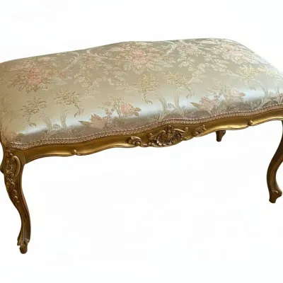 Sale Photo Thumbnail #8: Louis xv style giltwood bench with floral damask upholstery
