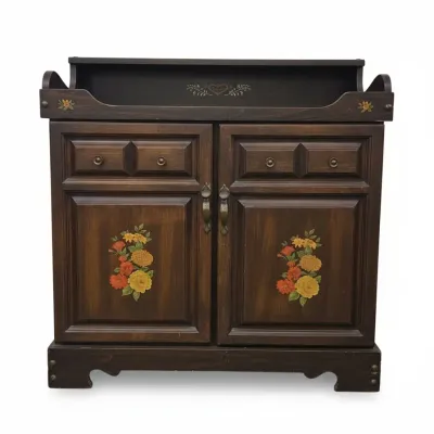 Sale Photo Thumbnail #13: Vintage painted floral washstand or sideboard cabinet