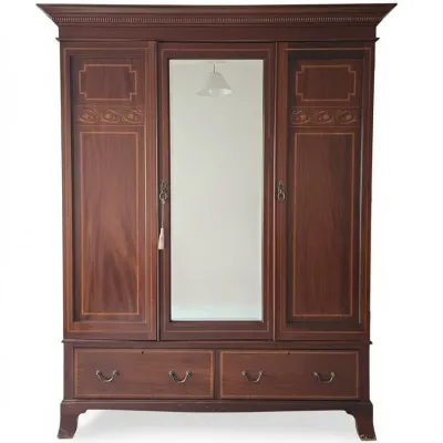 Sale Photo Thumbnail #26: Edwardian inlaid mahogany triple wardrobe