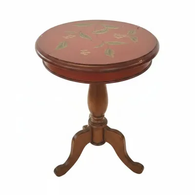 Sale Photo Thumbnail #34: Vintage hand painted red chinoiserie pedestal accent table