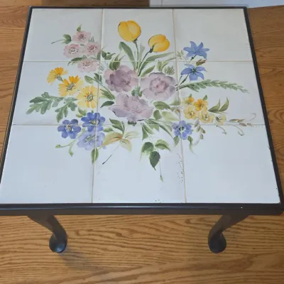 Sale Photo Thumbnail #36: Vintage portuguese floral tile top accent table