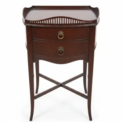 Sale Photo Thumbnail #40: Federal style bow front two drawer nightstand with gallery rail