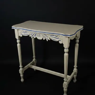 Sale Photo Thumbnail #41: French provincial style painted console table with blue trim
