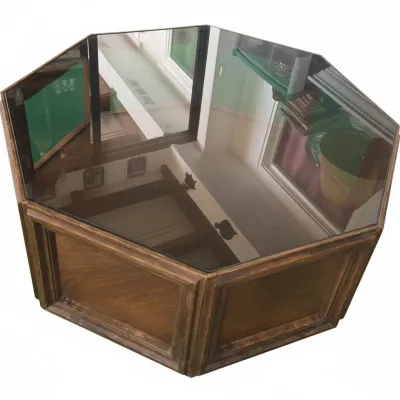 Sale Photo Thumbnail #44: Vintage hexagonal oak coffee table with glass top