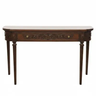 Sale Photo Thumbnail #45: Antique carved mahogany demi lune console table