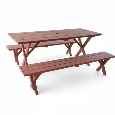 Sale Photo Thumbnail #55: Redwood picnic table with detached benches