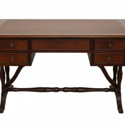 Sale Photo Thumbnail #62: Federal style mahogany writing desk with leather top and drop leaf