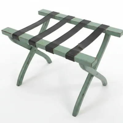 Sale Photo Thumbnail #70: Vintage folding luggage rack with distressed seafoam green paint