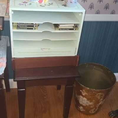 Sale Photo Thumbnail #72: Vintage hand painted desktop organizer on pedestal stand
