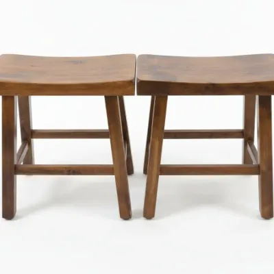 Sale Photo Thumbnail #73: Set of rustic pine saddle seat stools