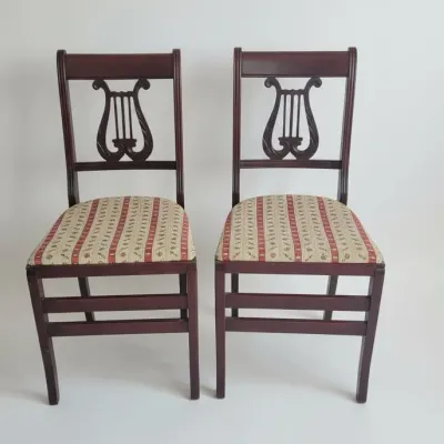 Sale Photo Thumbnail #80: Pair of duncan phyfe style lyre back side chairs