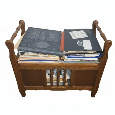 Sale Photo Thumbnail #82: Vintage oak magazine rack and book stand