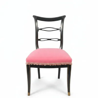 Sale Photo Thumbnail #90: Vintage black wood pink velvet side chairs italy s