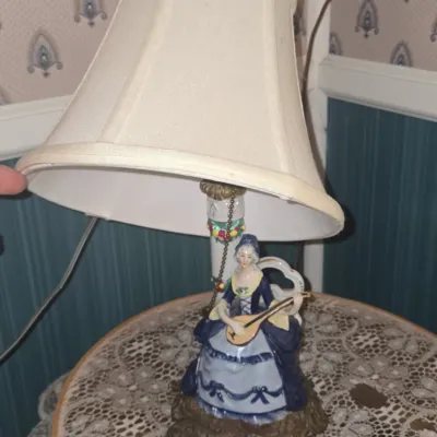 Sale Photo Thumbnail #111: Vintage occupied japan porcelain figural table lamp woman playing lute
