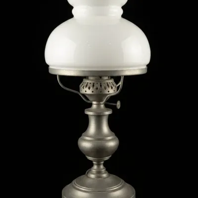 Sale Photo Thumbnail #114: Vintage rayo style electrified oil lamp with milk glass shade