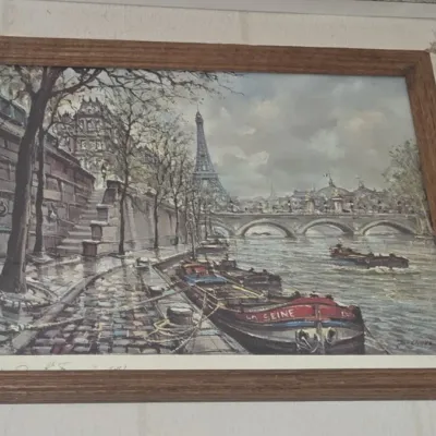 Sale Photo Thumbnail #137: Vintage maurice legendre parisian seine river scene print