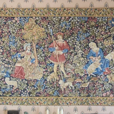 Sale Photo Thumbnail #151: Vintage aubusson style millefleurs tapestry