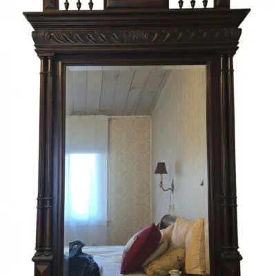 Sale Photo Thumbnail #157: Victorian eastlake walnut wall mirror with marble shelf