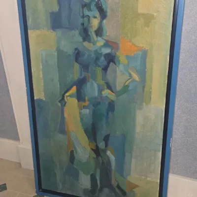 Sale Photo Thumbnail #159: Mid century modernist figural oil painting