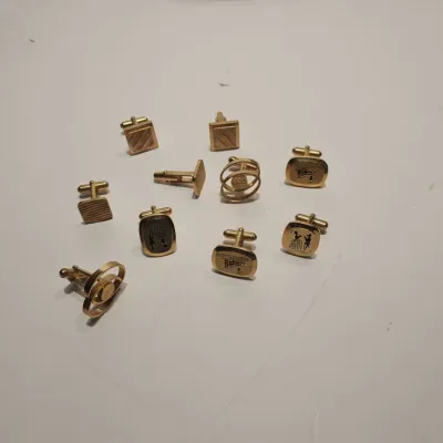 Sale Photo Thumbnail #347: Vintage gold tone men s cufflink collection with themed designs