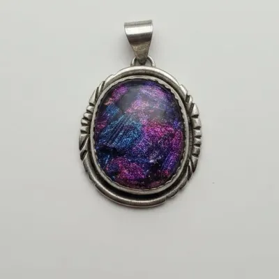 Sale Photo Thumbnail #354: Sterling silver dichroic glass pendant by charles albert