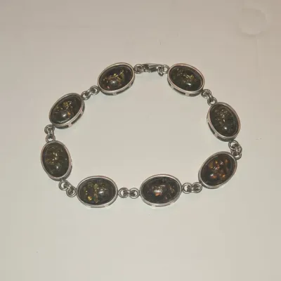 Sale Photo Thumbnail #359: Sterling silver and green baltic amber oval link bracelet