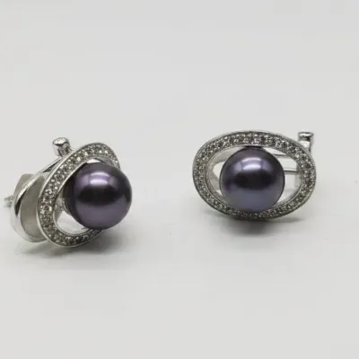 Sale Photo Thumbnail #366: Tahitian pearl and diamond halo earrings