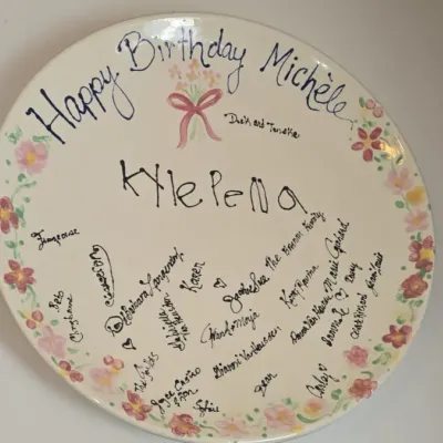 Sale Photo Thumbnail #420: Personalized hand painted birthday ceramic plate with signatures