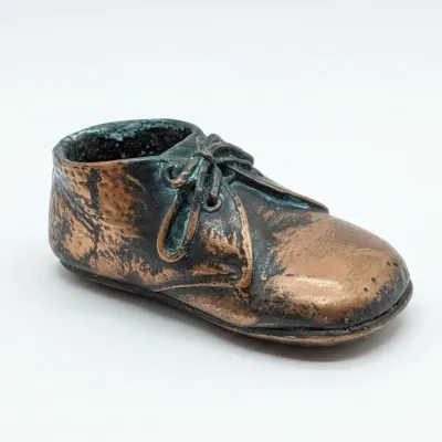 Sale Photo Thumbnail #428: Vintage bronze plated baby shoe bookends