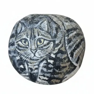 Sale Photo Thumbnail #458: Hand painted tabby cat portrait stone