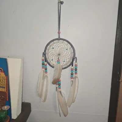 Sale Photo Thumbnail #463: Native american style dreamcatcher with blue beads and feathers