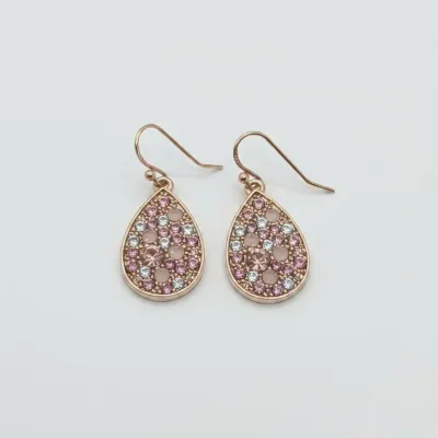 Sale Photo Thumbnail #525: Rose gold pave teardrop earrings with light pink and clear stones