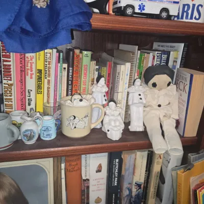 Sale Photo Thumbnail #543: Vintage enesco precious moments pierrot figurines and cloth doll