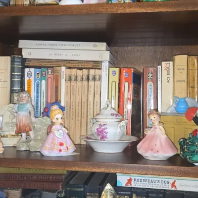 Sale Photo Thumbnail #571: Collection of vintage porcelain figurines and french literature