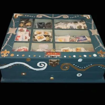 Sale Photo Thumbnail #577: Hand painted wooden stamp collector s display box with metro label