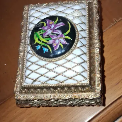 Sale Photo Thumbnail #610: Vintage ornate floral enamel trinket box