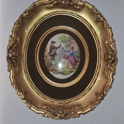Sale Photo Thumbnail #624: B s creations framed porcelain plaque in ornate gilt frame